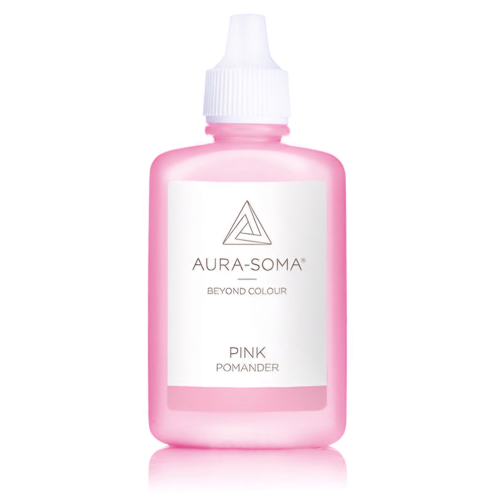 Aura-Soma pomander P02 Růžový je v plastové lahvičce ve verzi 25ml. Na obalu je etiketa se značkou Aura-Soma a nápisem 