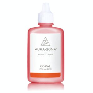 Aura-Soma pomander p05 korálový je v plastové lahvičce ve verzi 25ml. Má na sobě etiketu se značkou Aura-Soma a nápis "Coral" .